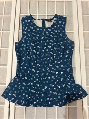 Banana Republic Teal Floral Sleeveless Peplum Top